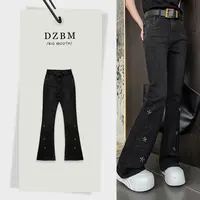 【DZBM】2025早秋新款重工微喇侧腿刺绣小花手缝钻烫钻牛仔裤-K3918