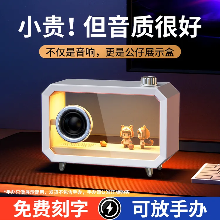 桌面电竞电脑透明蓝牙音响有线台式低音炮摆件氛围灯手办收纳礼物