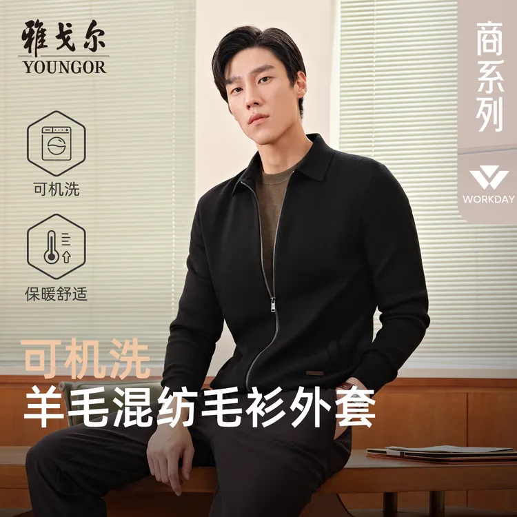 【可机洗绵羊毛】雅戈尔官方25年新款秋冬季男士翻领毛衫外套简约