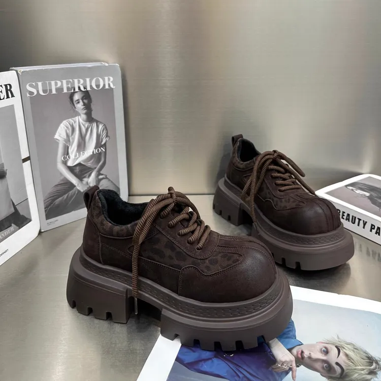 2025冬季新款厚底乐福鞋豹纹反毛皮百搭休闲女鞋时尚舒适加绒保暖