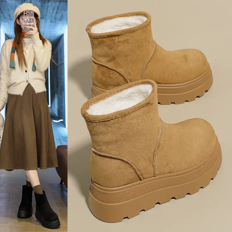 8CM内增高雪地靴女款冬季加绒加厚短靴子2025新款厚底高帮女棉鞋