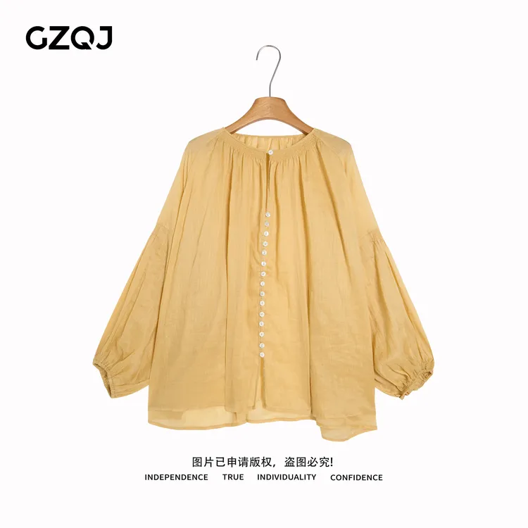 老琴私服【智性美学】 欧若风100苎麻宽松防晒长袖衬衫女上衣60958