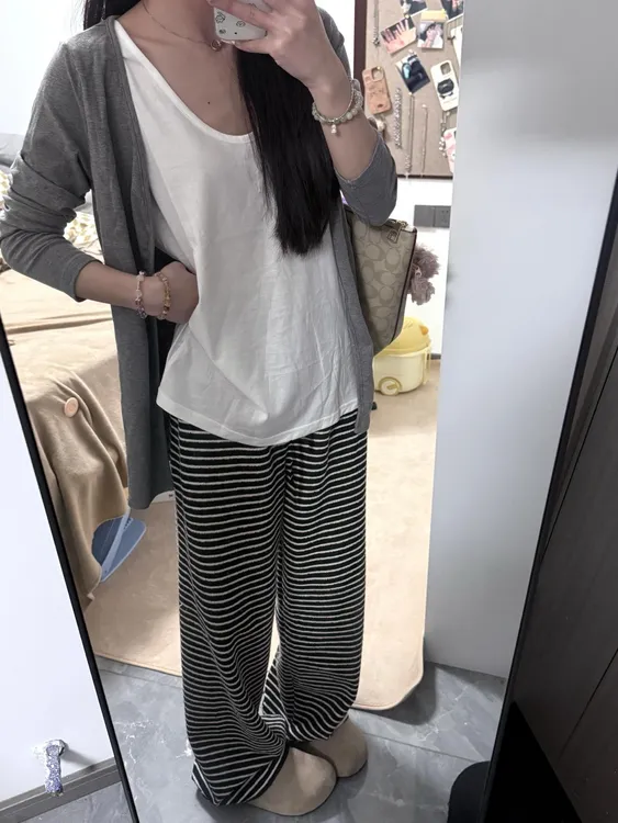 胖mm300斤大码韩版条纹裤子女春秋冬季百搭遮肉显瘦宽松休闲裤子