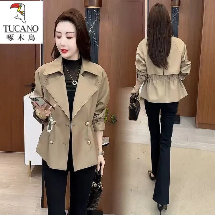 啄木鸟时尚小个子女2025新款洋气收腰气质风衣春秋上衣