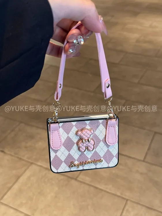 粉色小熊适用华为PuraX折叠屏手机壳pocket2皮质荣耀Vflip小米mix