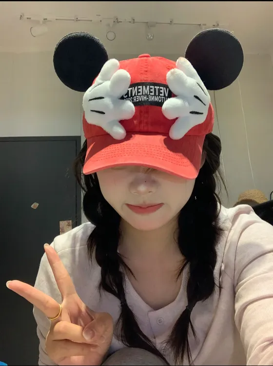 卡通捂脸米奇亲子棒球帽磨毛棉儿童鸭舌帽户外出游帽子