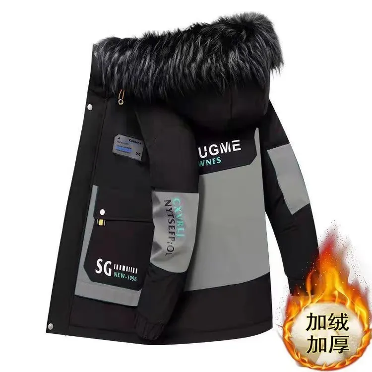 2025冬装男款休闲加绒加厚棉衣潮流宽松连帽夹克棉服百搭保暖防寒