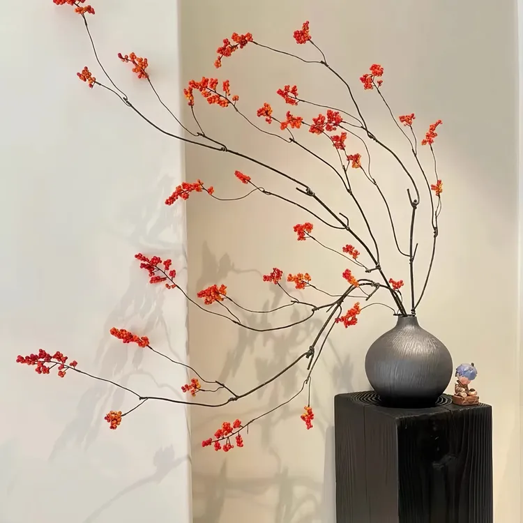 客厅摆件复古红枫叶仿真花秋叶枯树枝假花禅意摆设民宿软装新中式