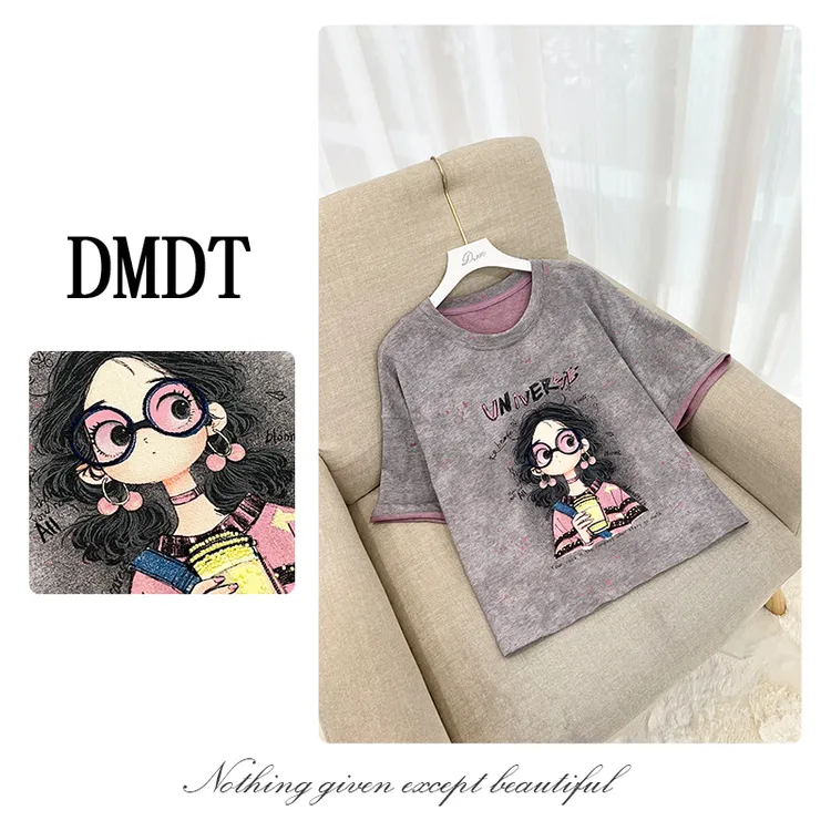 【DMDT潮牌】2025夏季新品 “舒行”卡通印花钉珠短袖显瘦女T恤Z35951