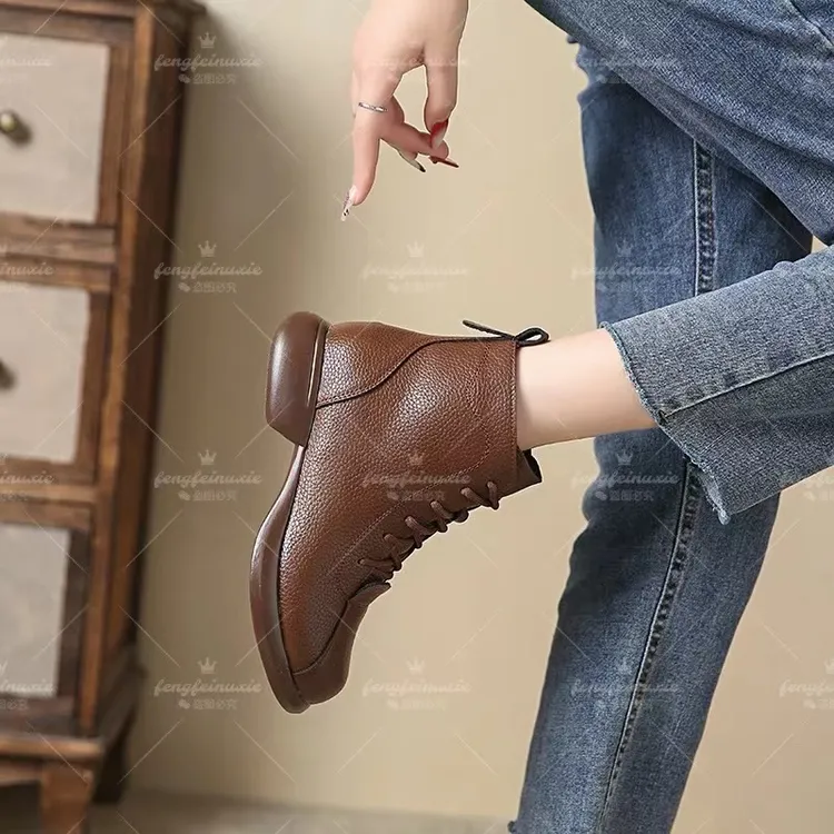 【品牌力荐】荔枝纹复古百搭时尚秋冬保暖舒适软底软面加绒短靴315