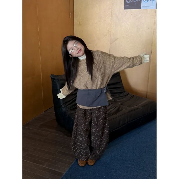 LJ-72358-柠檬酱童装女童2025冬季新款碎花加绒裤