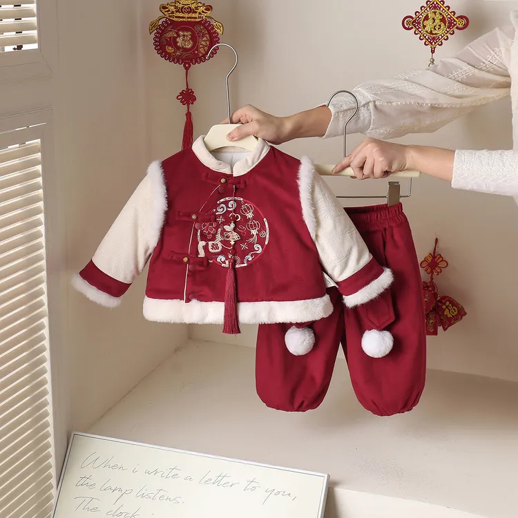 宝宝中国风过年服周岁拜年服儿童冬装生日礼服套装婴幼童两件套厚