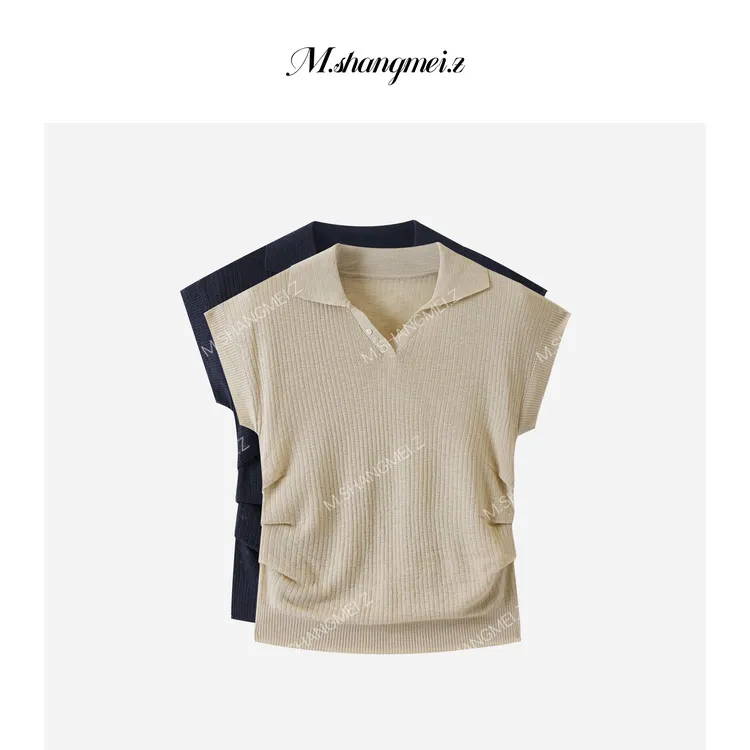 M.SHANGMEI.Z/沐熙【纤颈织背】美大哥老钱风翻领针织上衣X07M1920