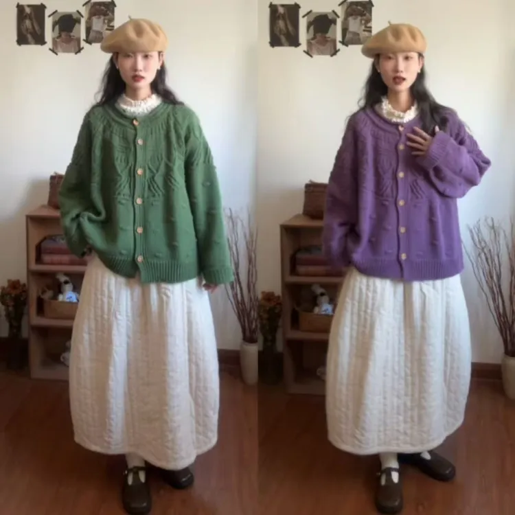 森系厚款宽松杂线毛衣开衫外套（衣长63胸围130）