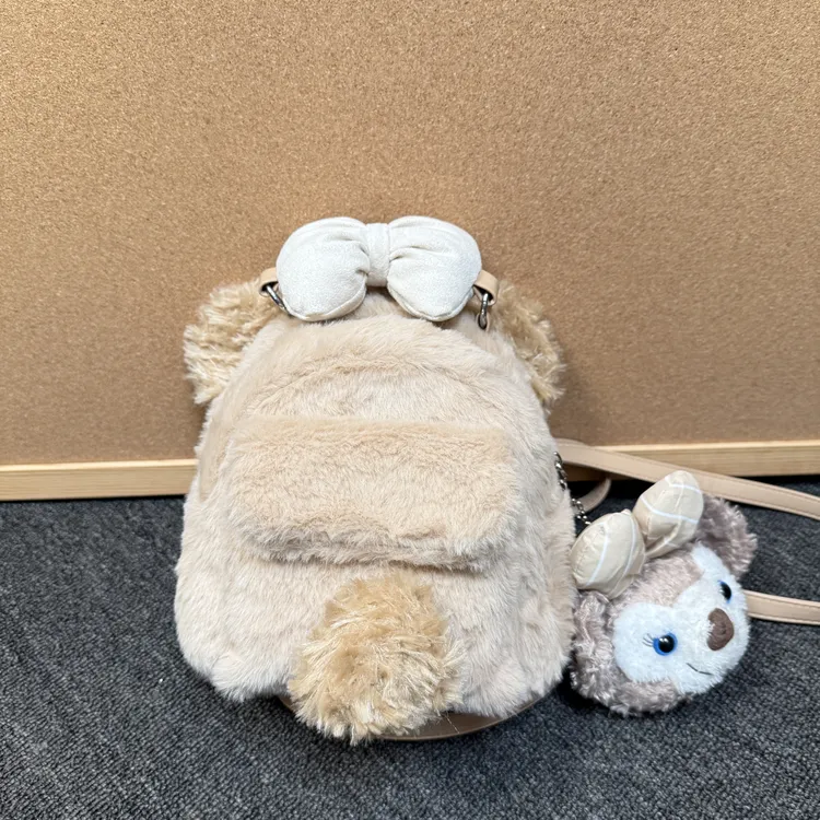【汉堡】可爱卡通雪莉玫毛绒双肩包少女心软妹风百搭手提带零钱包