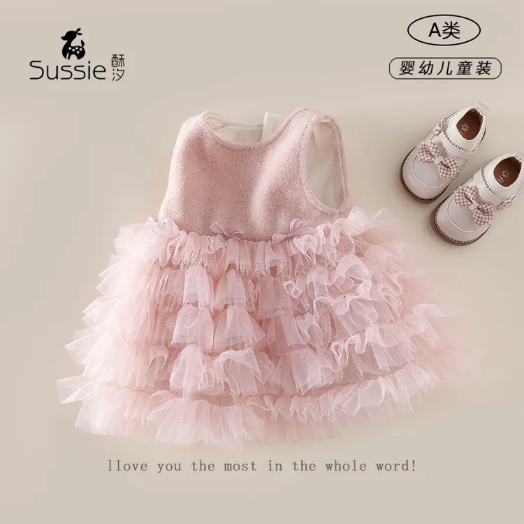 女童秋冬加绒加厚小公主连衣裙宝宝周岁礼服儿童可爱甜美生日裙子