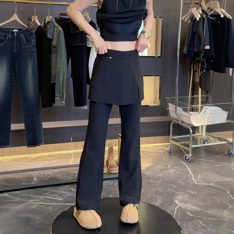 2025秋冬新款加绒加厚窄版微喇裤子大码女装高腰显瘦弹力休闲裤裙