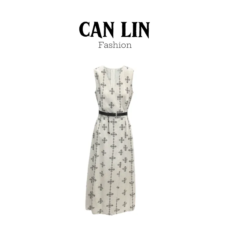 CANLIN｜时尚高级感设计【天丝亚麻】气质V领收腰显瘦连衣裙G225