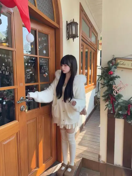 拒绝起球的奶芙塔塔纯欲大毛领连帽宽松毛衣外套软糯针织时尚百搭