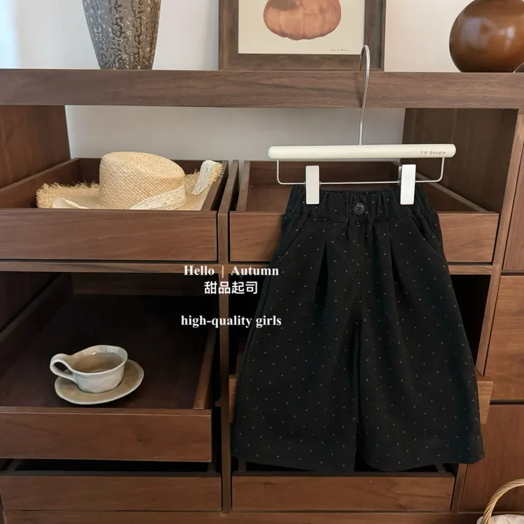 【甜品起司】自留！韩系女宝宝高级感呢子点点百搭套装直筒阔腿裤潮