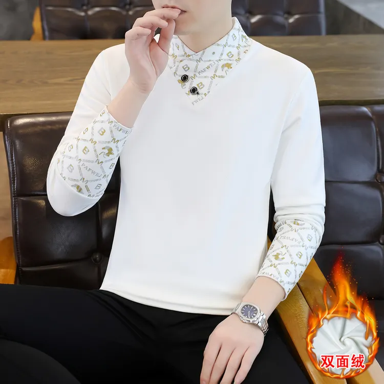男士德绒打底衫秋冬季新款双面绒修身保暖长袖卫衣男装加绒加厚卫