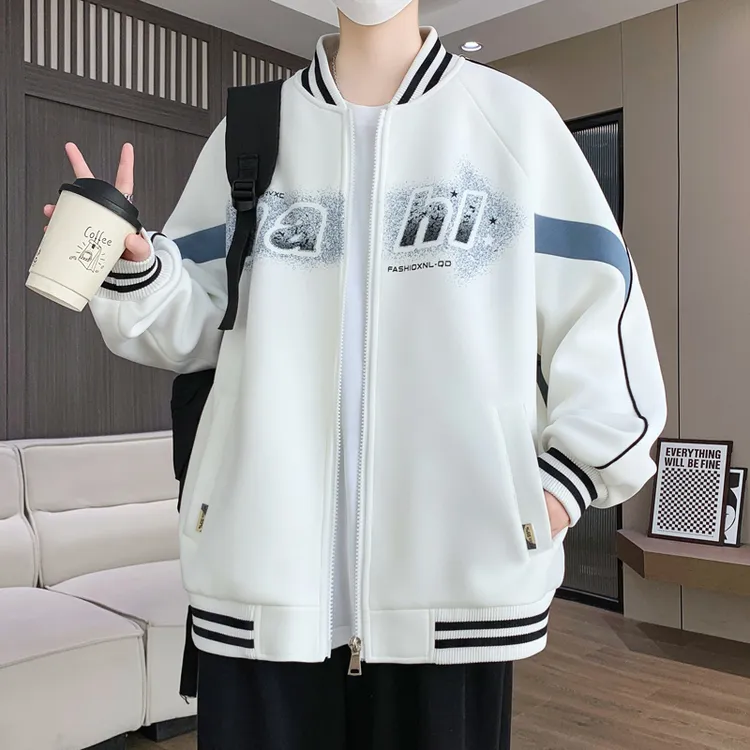 稻草人2025秋冬轻奢男士港风拼色夹克潮流时尚百搭宽松棒球服外套
