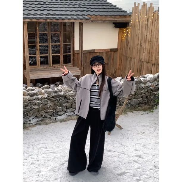 赵小小【时髦升温】9151 秋季气质休闲宽松立领拉链卫衣外套女上衣