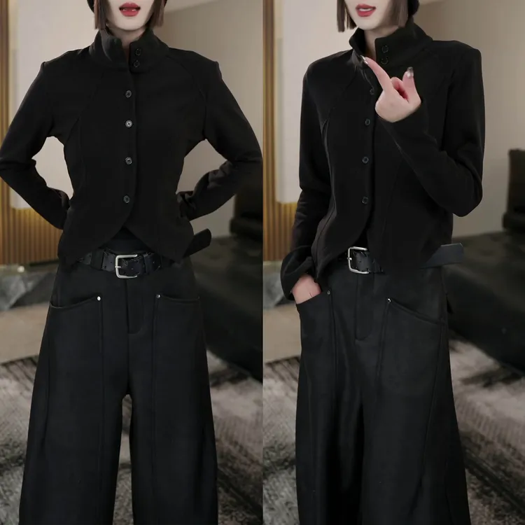 小众设计立领长袖正肩衬衫2025冬季新款修身显瘦双面德绒打底上衣