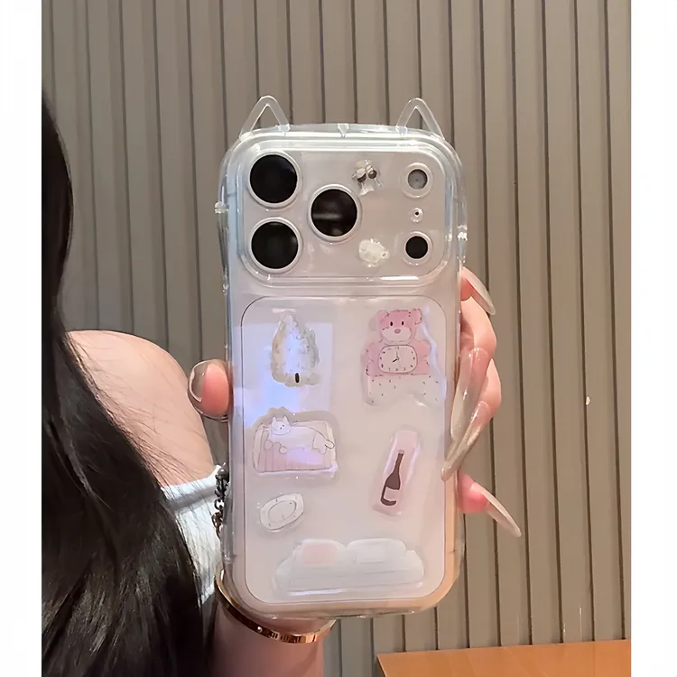 雅天立少女心可爱小熊猫耳适用苹果17手机壳16华为vivoppo小米15