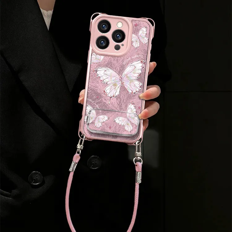 梦幻蝴蝶适用苹果16Pro冰川四角挂绳iPhone17全包15Promax手机壳商品图