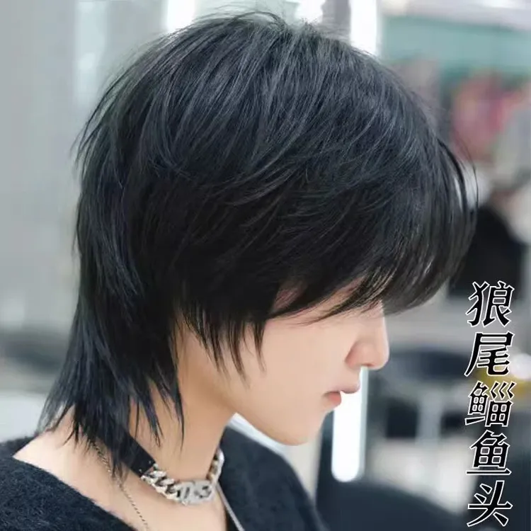 狼尾假发套男长发日系男生武士头中分鲻鱼头短发男士日常全头套式