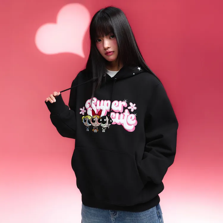 【飞天小女警联名】WHOOSIS人物刺绣帽衫时尚秋冬季潮流卫衣厚款