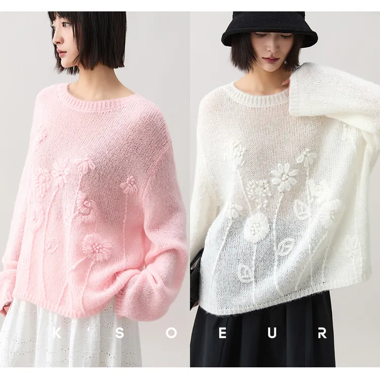 K姐KSOEUR【手钩花】重工手工钩花立体肌理氛围感针织衫