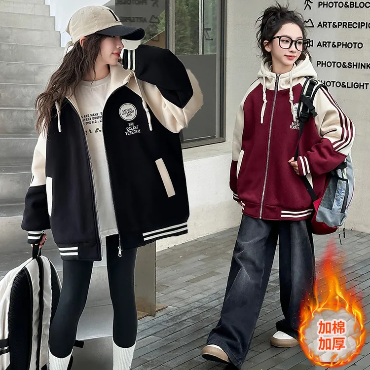 女童棉衣外套2025新款6-12岁15岁中大童休闲运动洋气冬季加厚棉袄