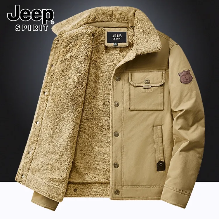 Jeep吉普棉衣冬季羊羔绒棉袄男士加绒加厚休闲保暖工装棉服男外套