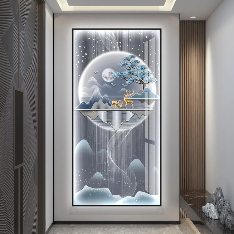 入户玄关装饰画走廊过道壁画挂画简约现代轻奢led带灯高级感挂画