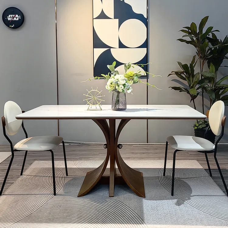 法式中古风实木餐桌侘寂风大小户型家用长方形加厚岩板饭桌椅组合