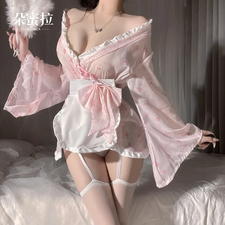 成人高端奶兔女仆制服酱日系可爱纯欲兔兔印花和风睡袍结睡裙和服