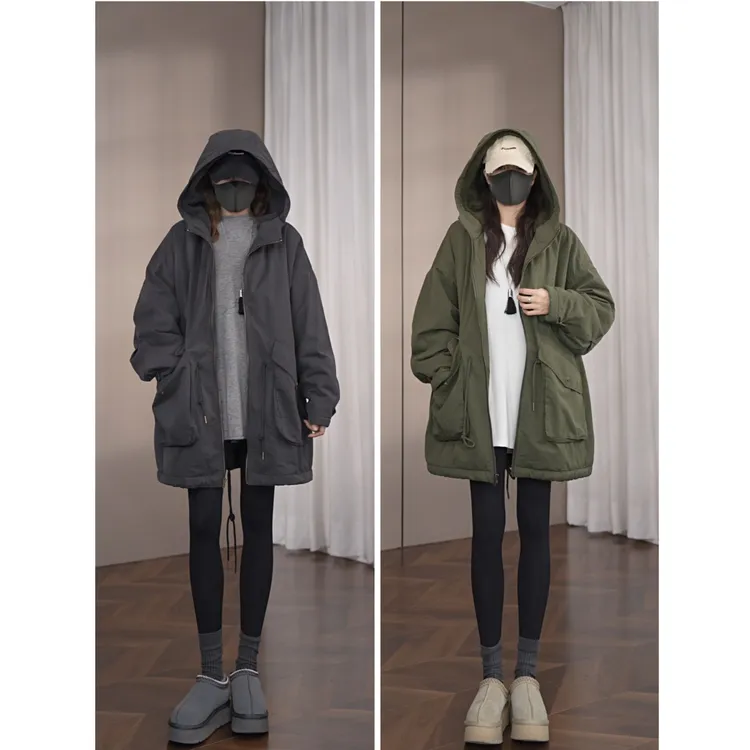 硕哥抽绳厚外套砂洗怀旧洗水棉棉衣棉服复古工装糕糕毛风衣26252