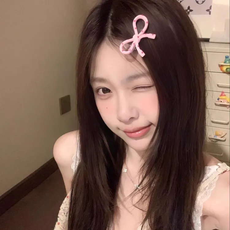梦梦仙贝~韩系简约波点粉色蝴蝶结鸭嘴夹ins百搭刘海边夹发饰