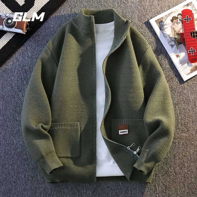 GLM春季慵懒风开衫潮流休闲半高领宽松拉链春秋针织衫毛衣 男外套