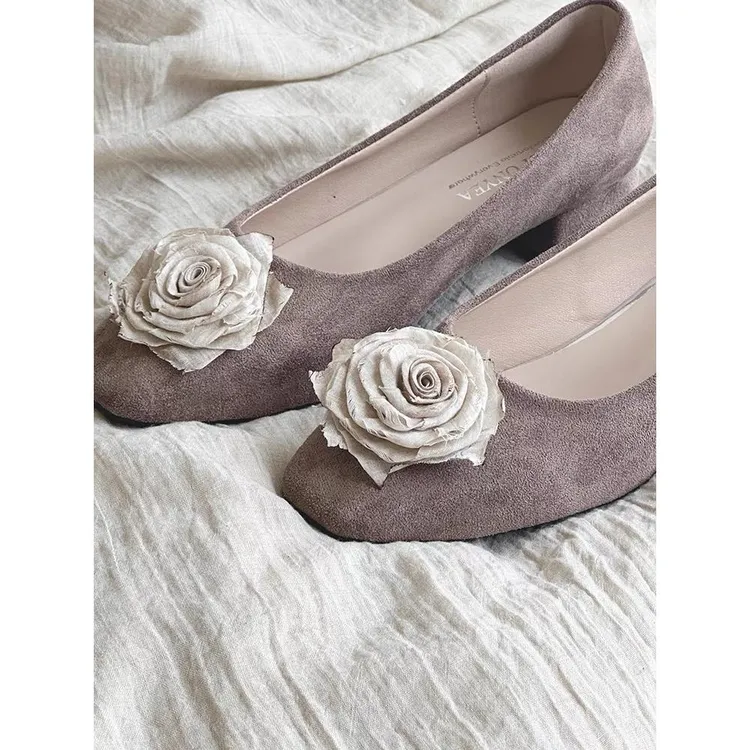 【DR设计师联名款】玫瑰花粗跟单鞋女中跟2024年秋季新款方头浅口