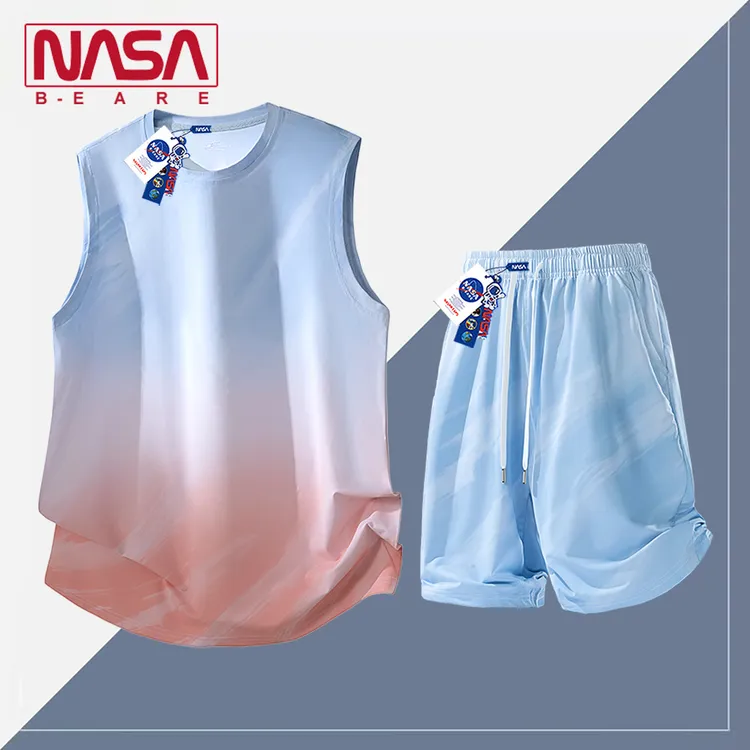 NASA联名冰丝速干背心套装男夏季薄款透气跑步训练休闲运动两件套