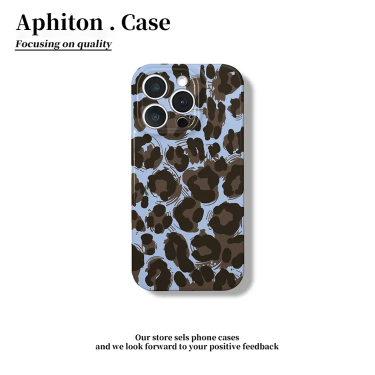 奥菲顿蓝底棕豹纹适用苹果17/16菲林手机壳小米15vivo华为P70oppo