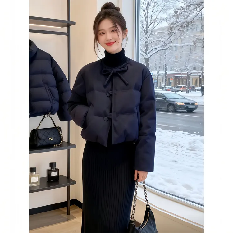 兹伊翰【墨漆光羽】2025秋冬新款宽松显瘦保暖圆领棉服显瘦百搭棉衣