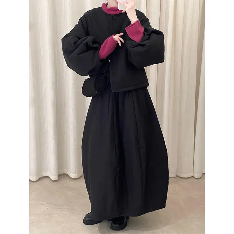 parkyeon秋冬季新款韩系高级感棉服外套针织衫上衣A字半身裙套装