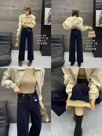 8180高腰时尚秋季丹宁蓝加绒奶奶直筒裤牛仔裤X