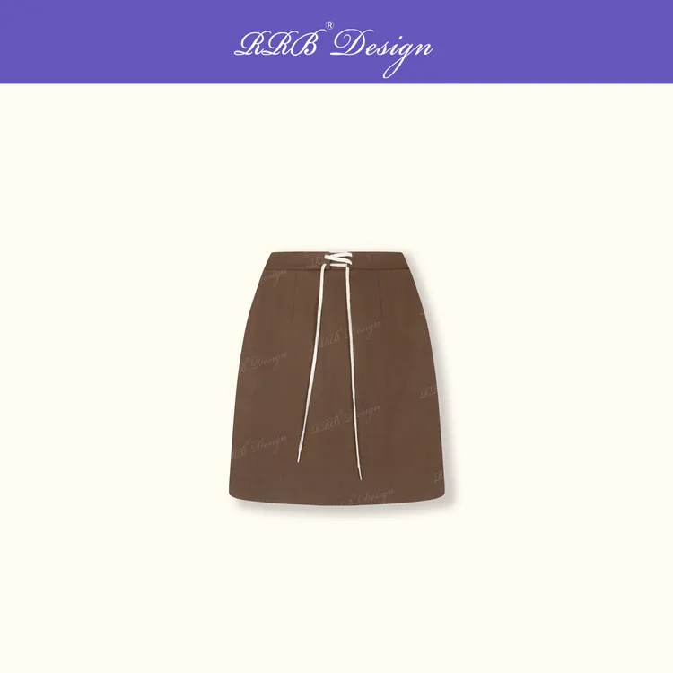 RRB Design 「浪漫邂逅」舒适羊毛抽绳时尚显瘦抽绳绑带设计半身裙