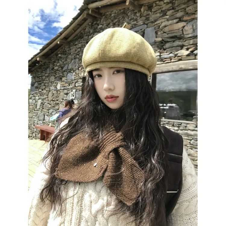 文艺可爱毛呢南瓜贝雷帽女百搭显脸小日系画家帽