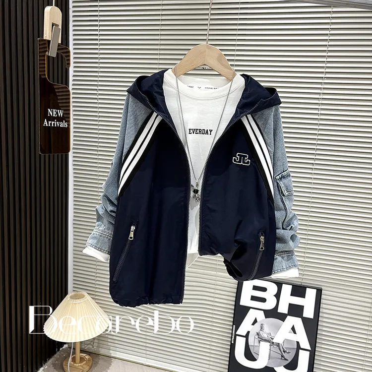 【拼接】青少年童装男童秋装牛仔外套大童春秋痞帅炸街男孩潮牌爆款